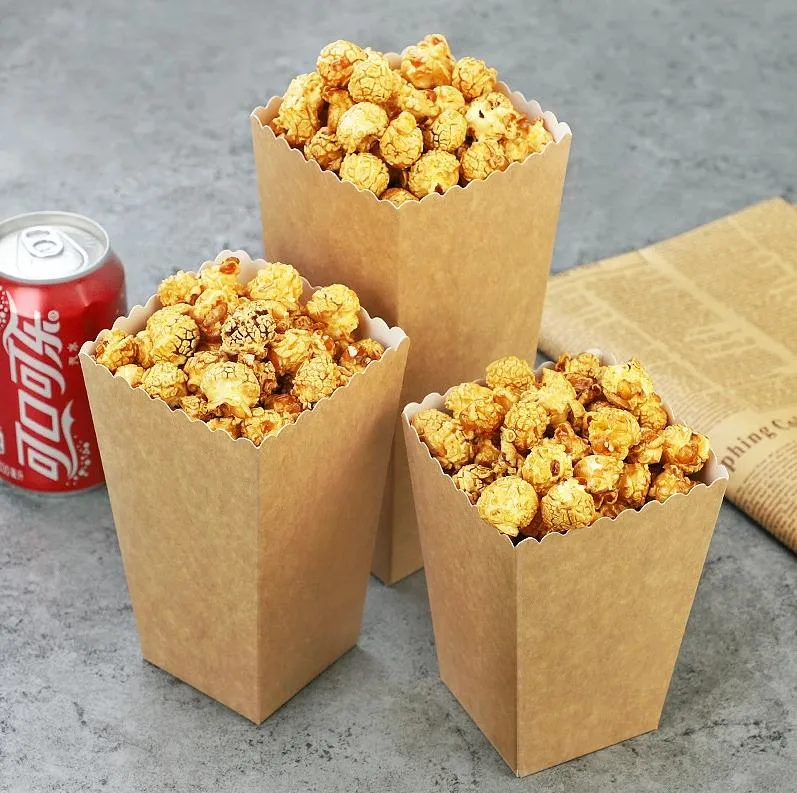 Disposible Kraft Food Grade Paper Bags Party Gifts Snack Popcorn Boxes Popcorn Buckets