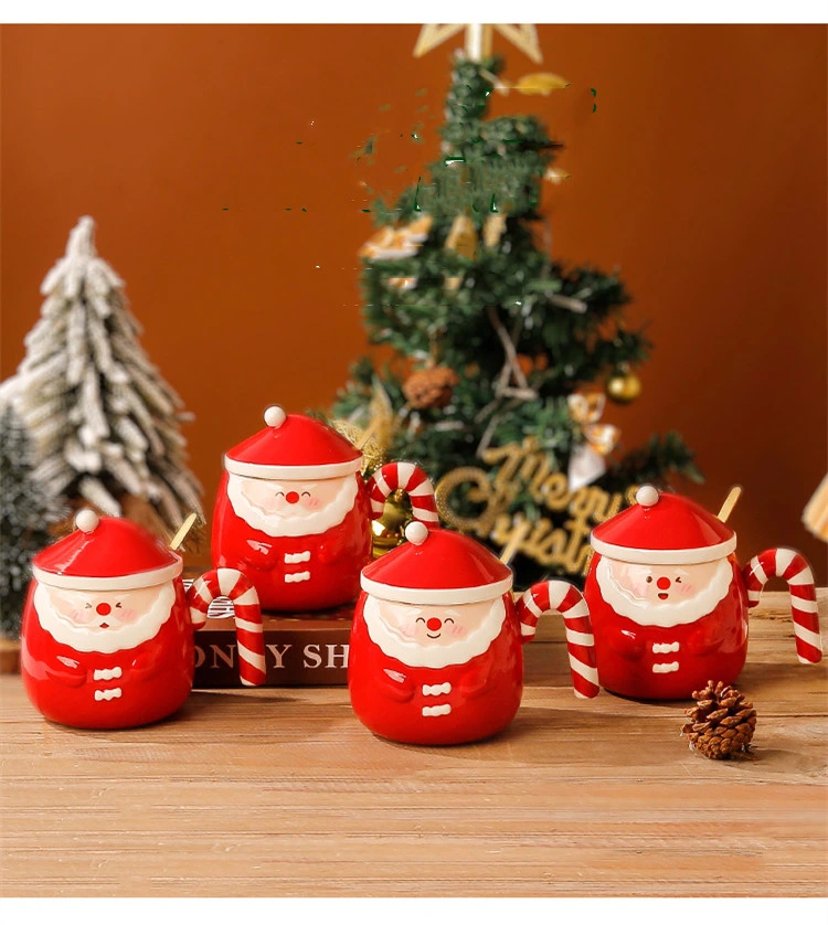 Factory Wholesale Christmas Gifts Creative Hand-Painted Santa Mugs Embossed Ceramic Cups