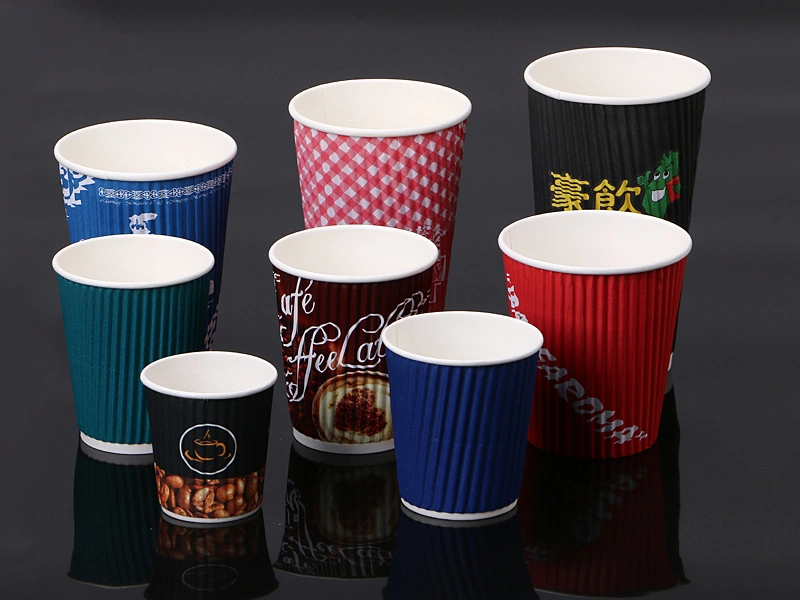 8oz Corrugated Disposable 12oz Heat Insulation Anti - Ironing Double - Layer Disposable Coffee Embossed Relief Wave Paper Cup