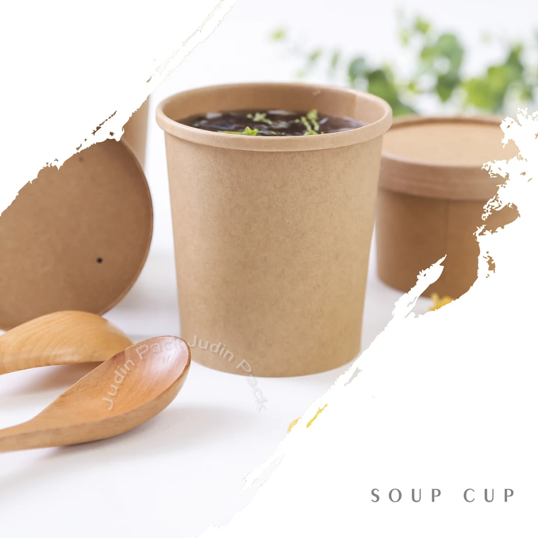 Paper Soup Cup by Biodegradable PLA/PE Custom White Kraft Paper