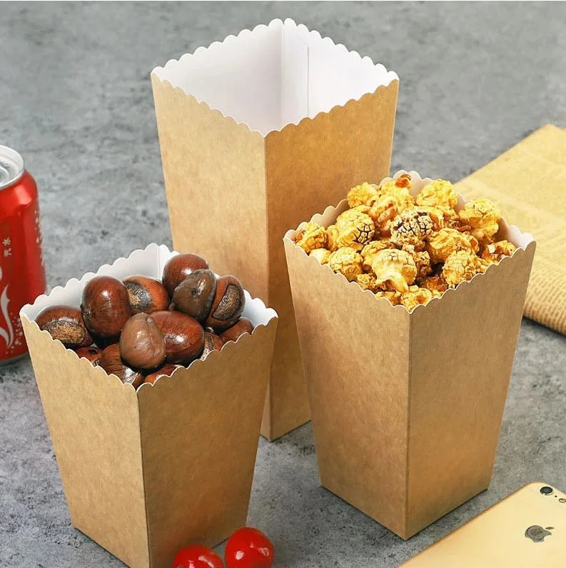 Disposible Kraft Food Grade Paper Bags Party Gifts Snack Popcorn Boxes Popcorn Buckets