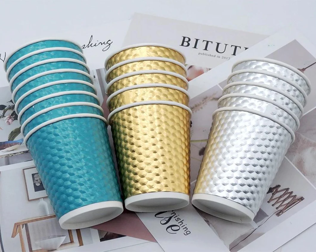 Simple Color Printed Embossed Paper Cup with PE PLA Coatings Water Based Coffee Hot Cups