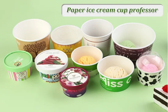 Recipiente de impresión personalizado Tazas de helado de papel Kraft en blanco con tapa pequeña para tazas de papel de helado