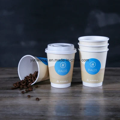 16oz impreso personalizado compostable para llevar taza de café de papel de pared doble PLA 100% biodegradable