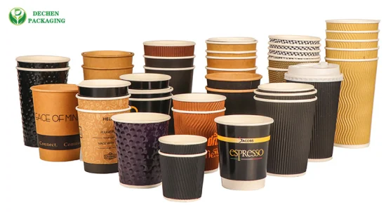 4 8 12 16 20 Oz Custom Wholesale Desechable Single Double Ripple Wall Mug Taza de papel Bebida Bubble Boba Leche Té Tazas de café para bebidas frías y calientes con tapas