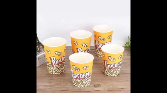 Cubo de vaso de papel de palomitas de maíz con impresión personalizada desechable de grado alimenticio de 46 oz