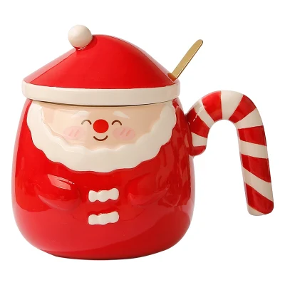 Venta al por mayor de fábrica, regalos de Navidad, tazas de Papá Noel pintadas a mano creativas, tazas de cerámica en relieve