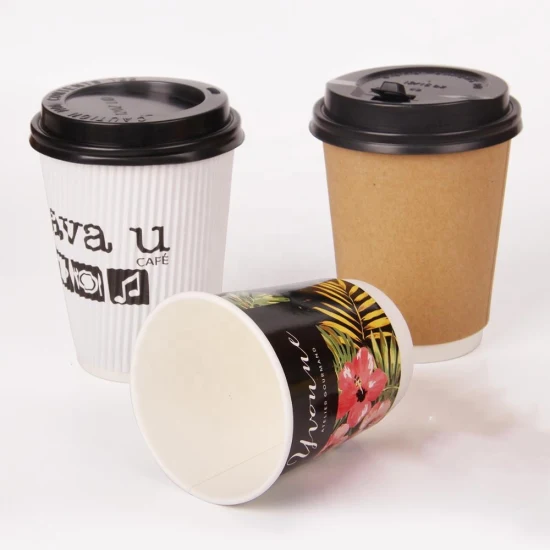 Tazas de café de papel biodegradables compostables con aislamiento de pared doble para bebidas calientes impresas personalizadas