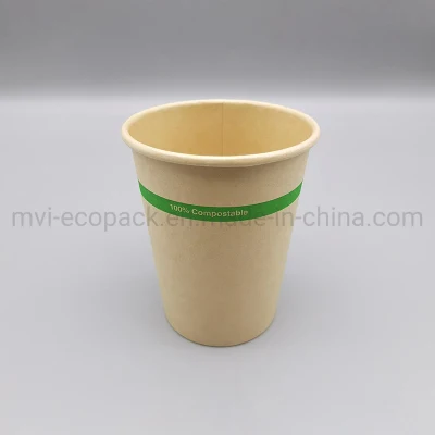 Vaso de papel desechable 100% compostable Vaso de papel de una sola pared con revestimiento a base de agua de fibra de bambú de 8 oz