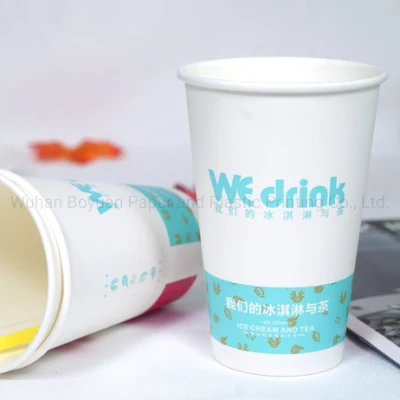 Vaso desechable de papel de un solo muro para café biodegradable compostable Eco PLA