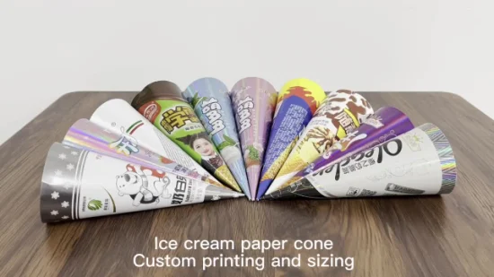 Taza de cono de papel de helado de contenedor de papel enrollado de papel de aluminio desechable impreso personalizado