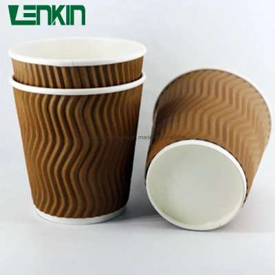 Taza de café de papel de pared con doble ondulación en relieve personalizado con tapa