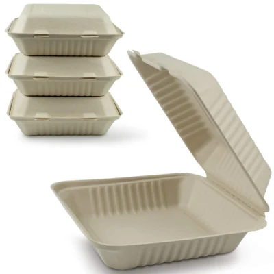 Caja de bagazo Contenedores de comida para llevar personalizados biodegradables Comida de pollo negro chino Ramen Fideos Tapa de PP Caja de papel para llevar